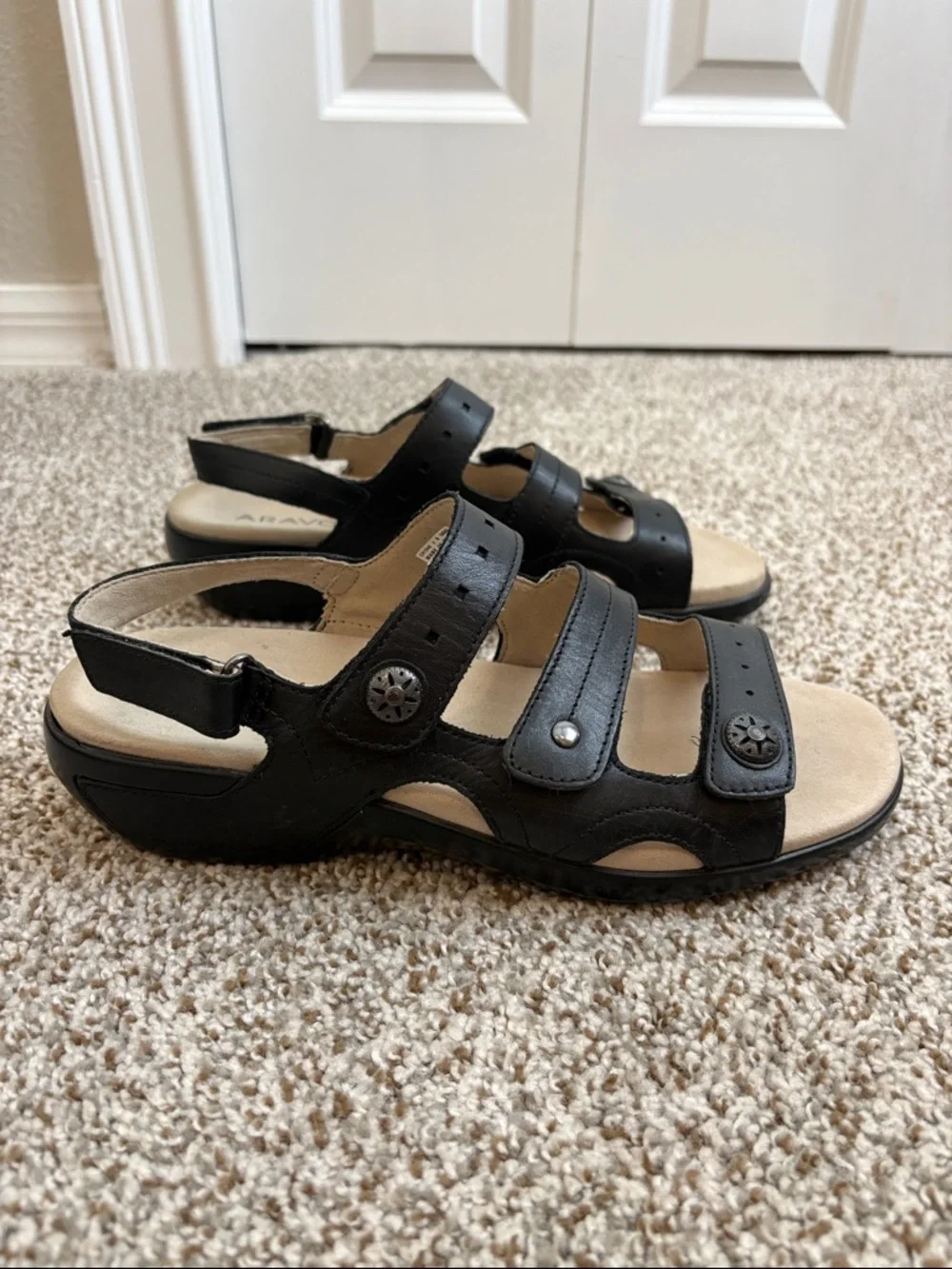 Aravon by New Balance 3 Strap Comfort Sandals Black Leather Size 9 B - Picture 5 of 12